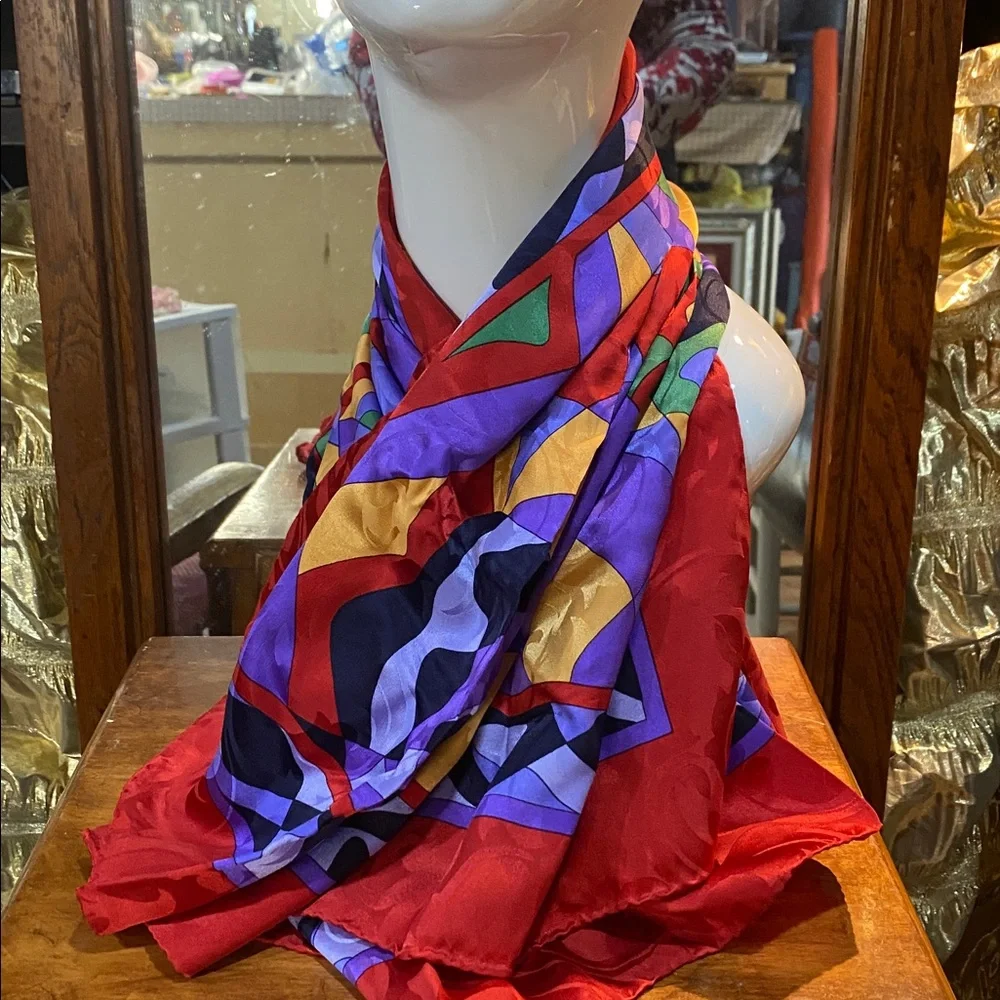 Vibrant Abstract Multicolor Silk Scarf 34x34 NWOTs